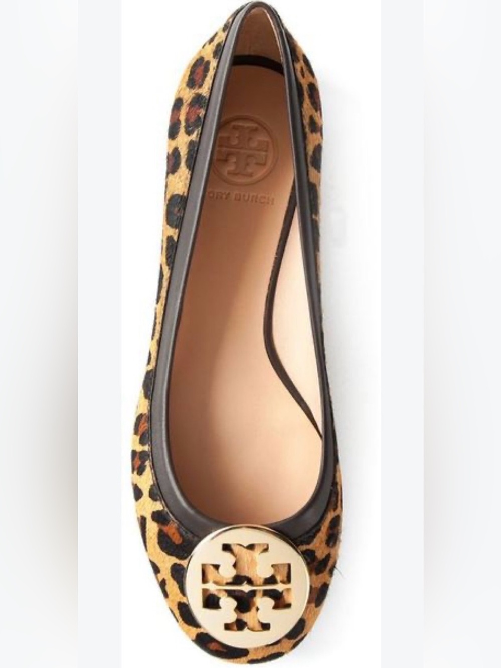 Tory Burch Women Leopard-Print Reva Flat with Gold Logo Size 9.5
